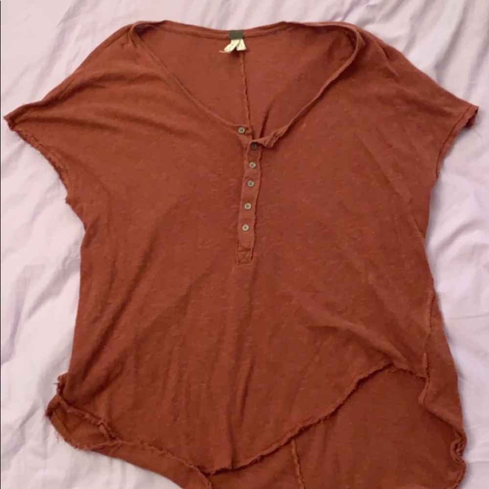 Free People orange flowy t shirt with slit sides